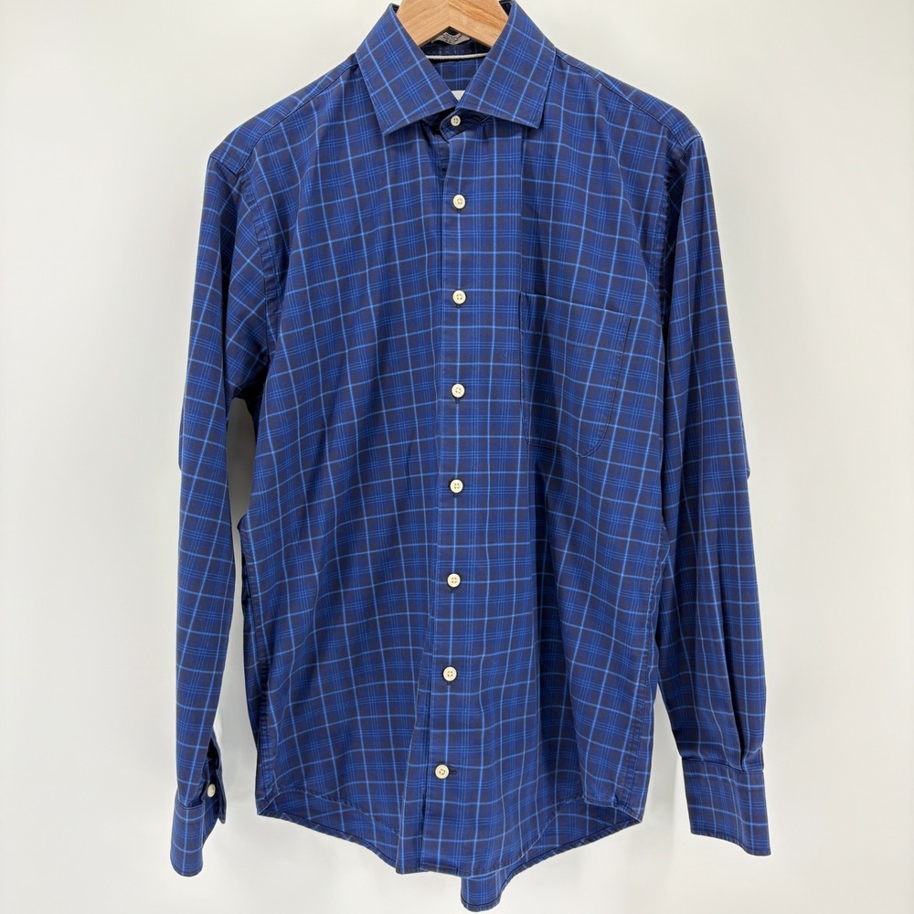 Peter Millar Shirt Mens Medium Blue Plaid Button Up Long Sleeve professional
